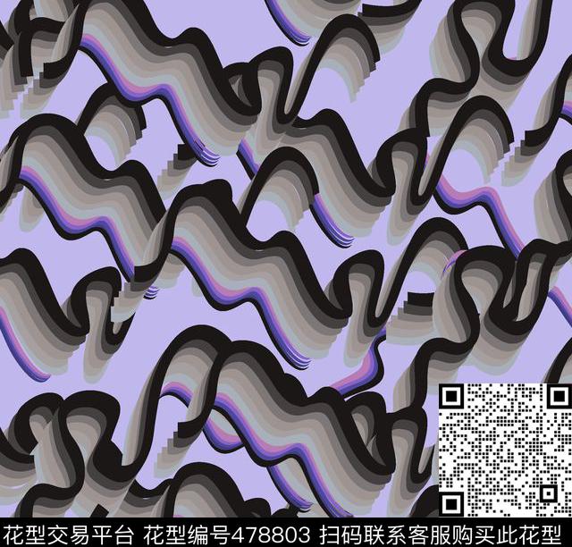 简约时尚扭曲条纹线条纹路数码印花华亿平台下载（图片编号: 478803） - 瓦栏（Walan）