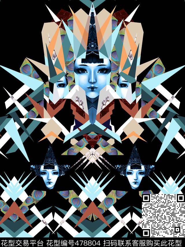 定位几何民族头像数码印花华亿平台下载（图片编号: 478804） - 瓦栏（Walan）