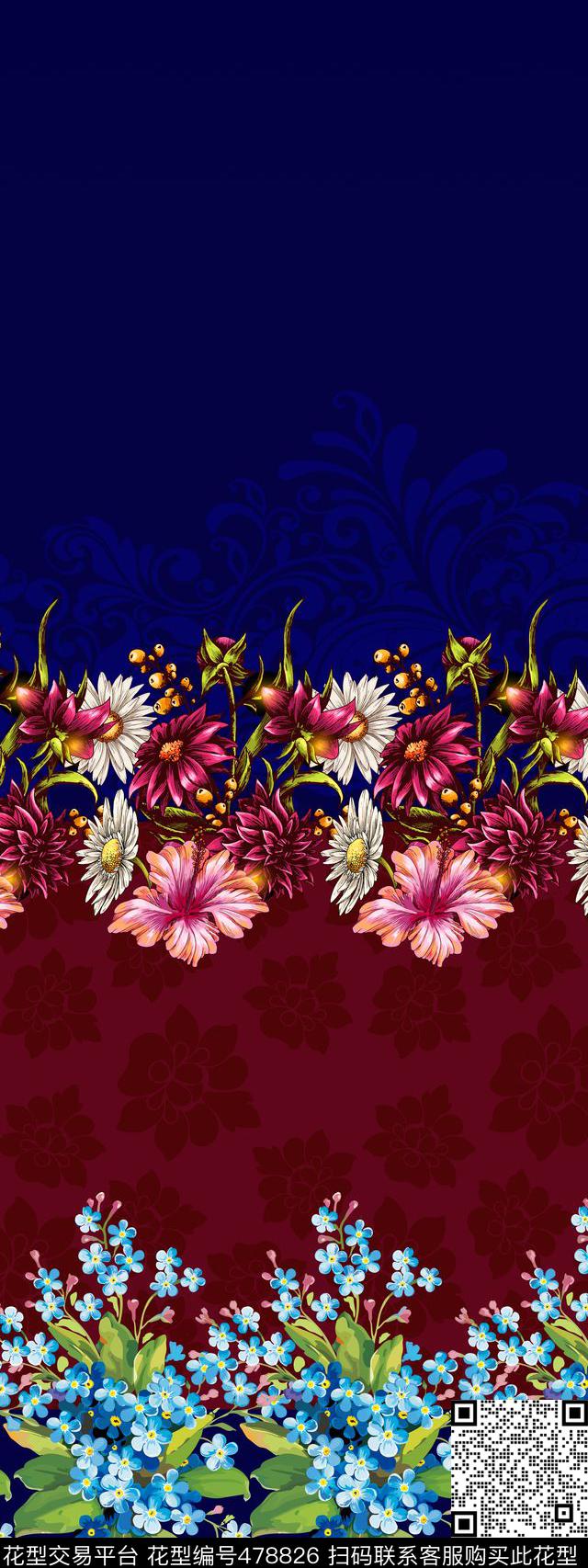 花卉花纹时尚数码印花华亿平台下载（图片编号: 478826） - 瓦栏（Walan）