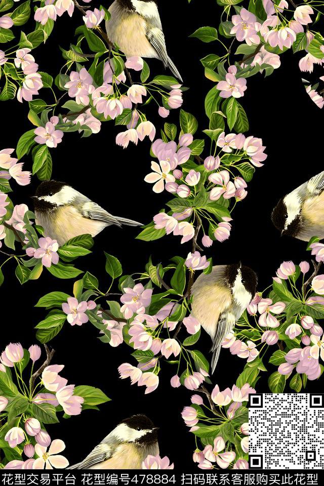 花卉潮流大牌淡淡粉色写真花卉数码印花华亿平台下载（图片编号: 478884） - 瓦栏（Walan）