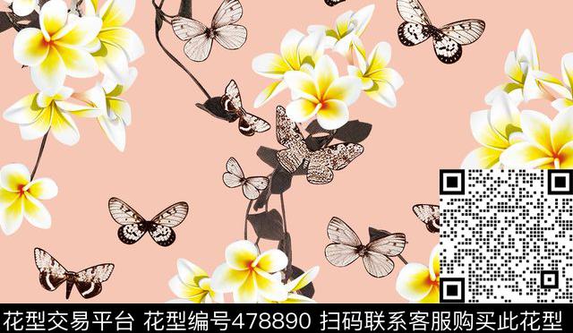 潮流大牌写真花卉蝴蝶数码印花华亿平台下载（图片编号: 478890） - 瓦栏（Walan）