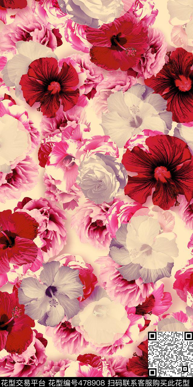 花卉写真女装匹布写实花朵数码印花华亿平台下载（图片编号: 478908） - 瓦栏（Walan）