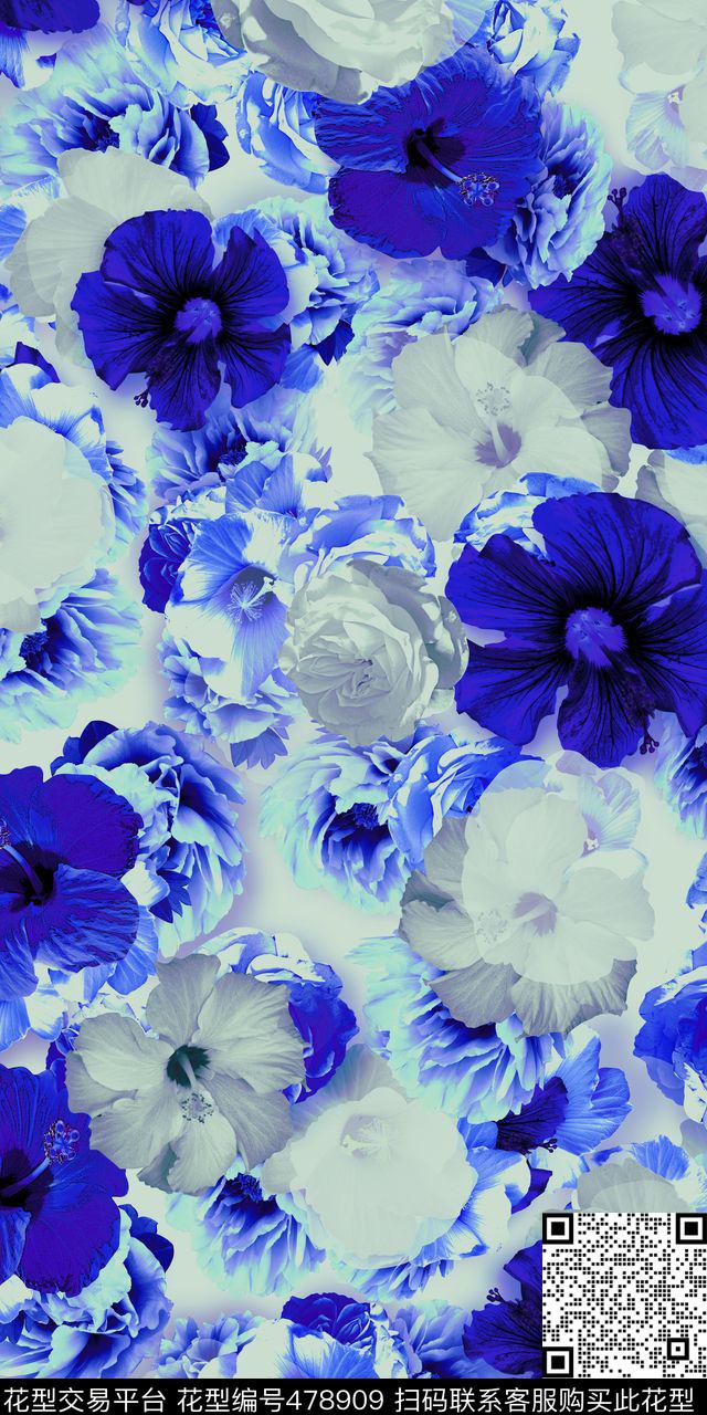 花卉写真女装匹布写实花朵数码印花华亿平台下载（图片编号: 478909） - 瓦栏（Walan）