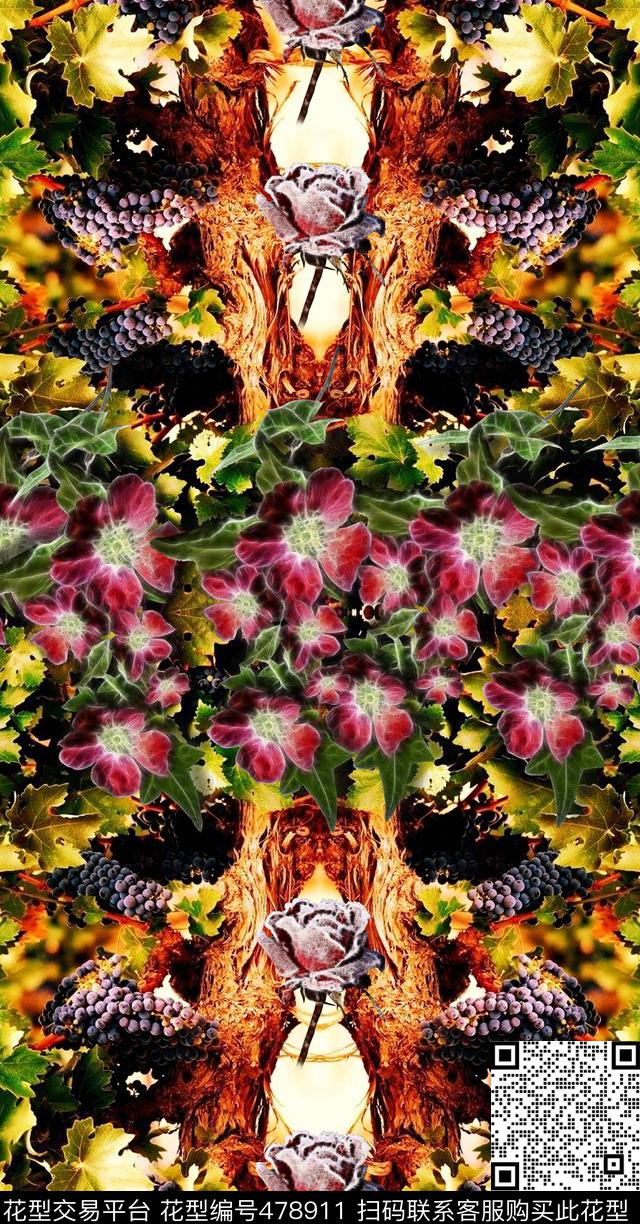 大自然葡萄藤时尚数码印花华亿平台下载（图片编号: 478911） - 瓦栏（Walan）