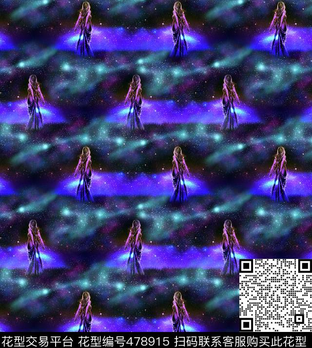 黑夜星空月光女神花卉数码印花华亿平台下载（图片编号: 478915） - 瓦栏（Walan）
