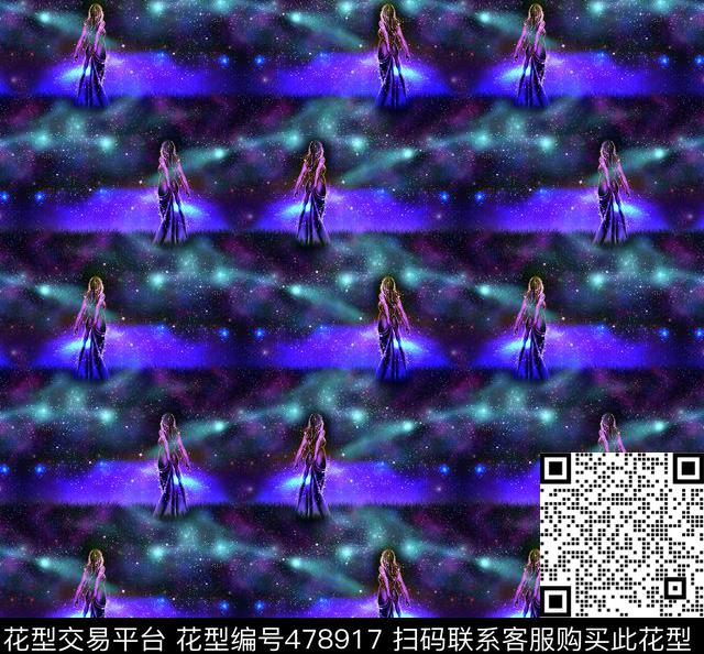 黑夜星空月光女神花卉数码印花华亿平台下载（图片编号: 478917） - 瓦栏（Walan）