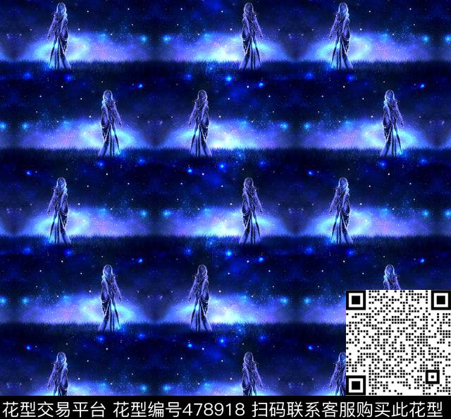 黑夜星空月光女神花卉数码印花华亿平台下载（图片编号: 478918） - 瓦栏（Walan）