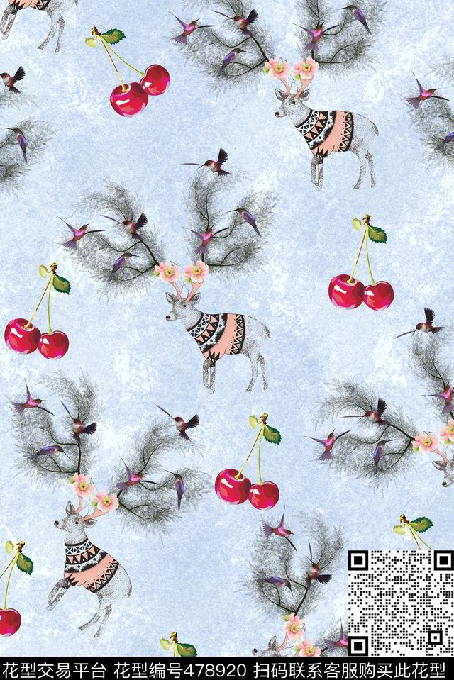 公主治愈系麋鹿圣诞数码印花华亿平台下载（图片编号: 478920） - 瓦栏（Walan）