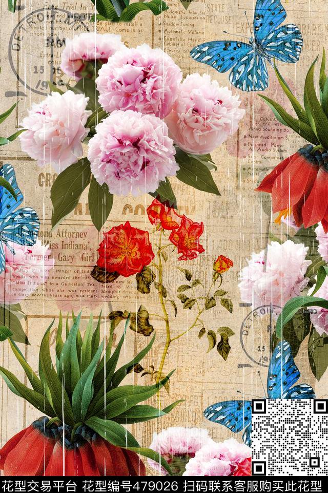 复古花卉秋冬装数码印花华亿平台下载（图片编号: 479026） - 瓦栏（Walan）