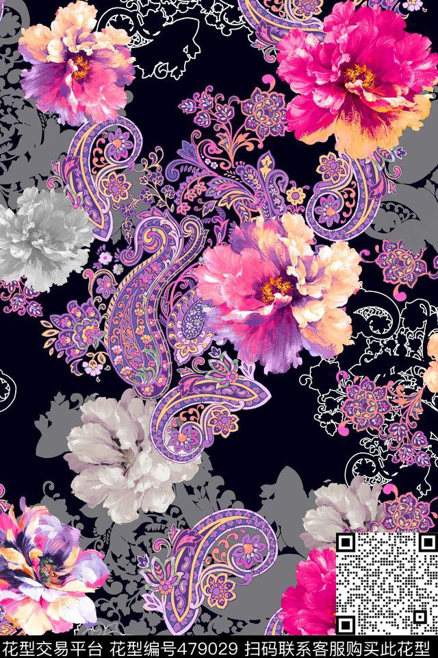 民族风花卉大牌女士秋冬装数码印花华亿平台下载（图片编号: 479029） - 瓦栏（Walan）