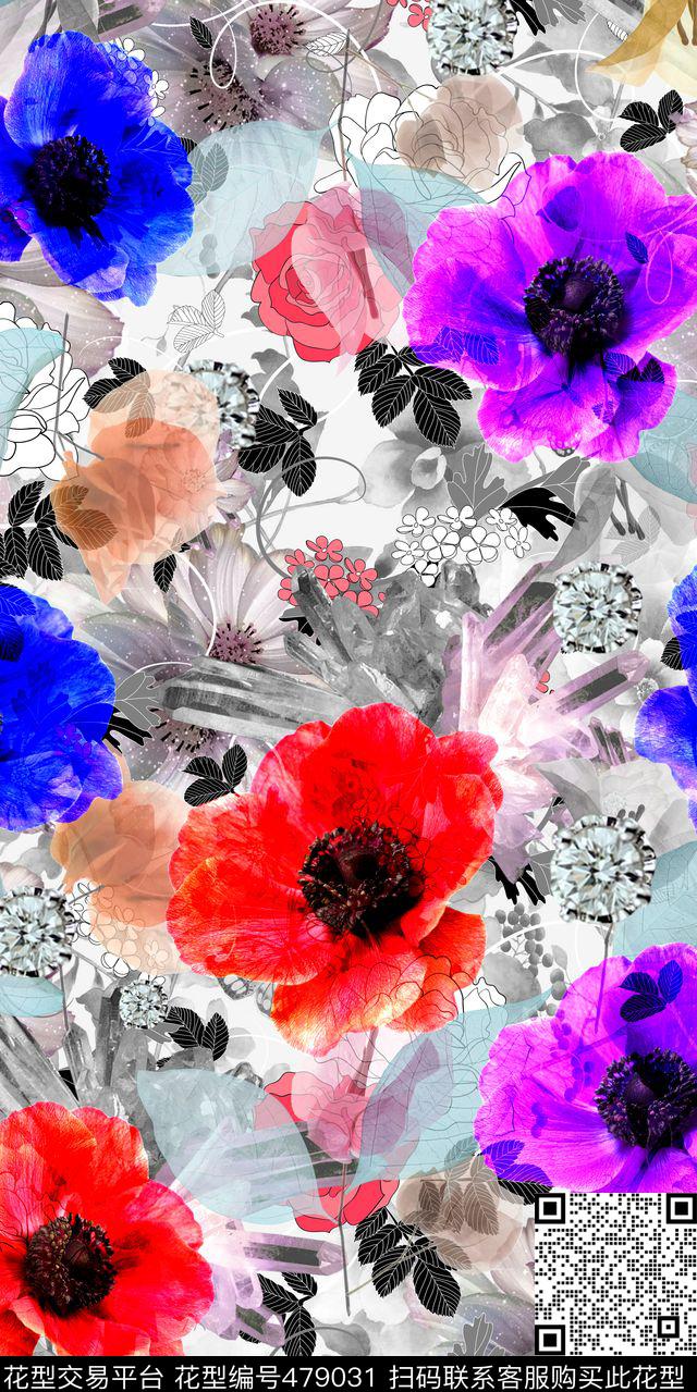 抽象花卉花卉秋冬装丝巾数码印花华亿平台下载（图片编号: 479031） - 瓦栏（Walan）