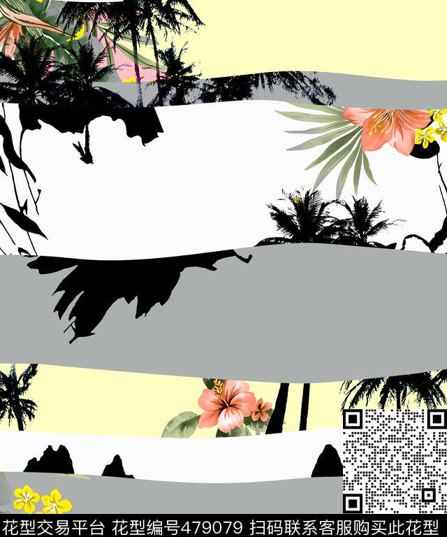 几何热带度假条纹花卉抽象数码印花华亿平台下载（图片编号: 479079） - 瓦栏（Walan）