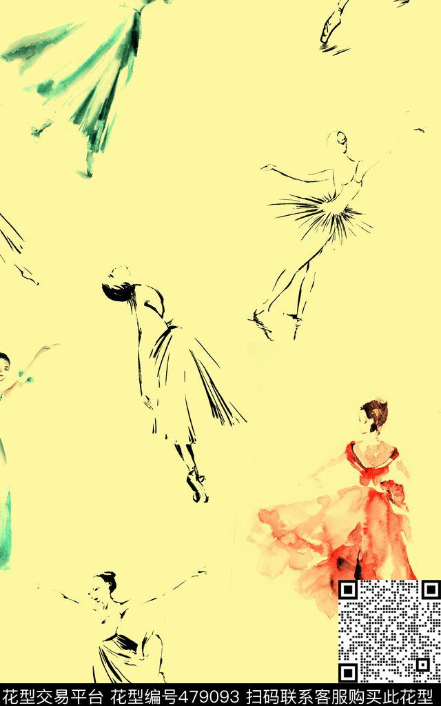 女装手绘水彩数码印花华亿平台下载（图片编号: 479093） - 瓦栏（Walan）