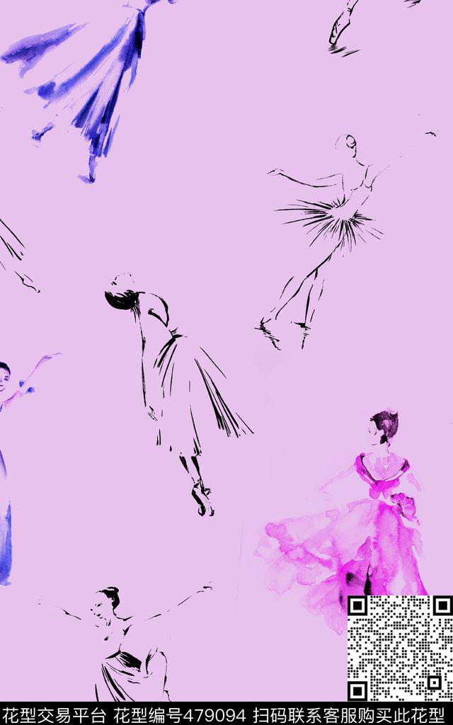 女装手绘水彩数码印花华亿平台下载（图片编号: 479094） - 瓦栏（Walan）