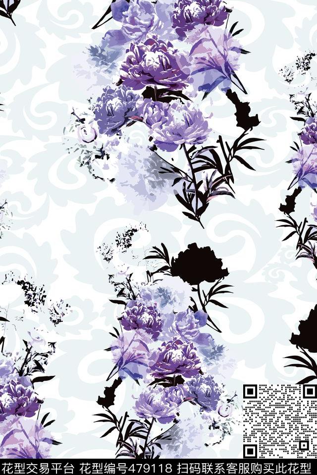 复古花卉水印传统印花华亿平台下载（图片编号: 479118） - 瓦栏（Walan）