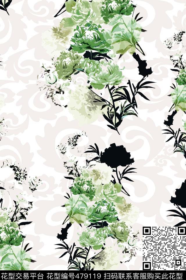 复古花卉水印传统印花华亿平台下载（图片编号: 479119） - 瓦栏（Walan）