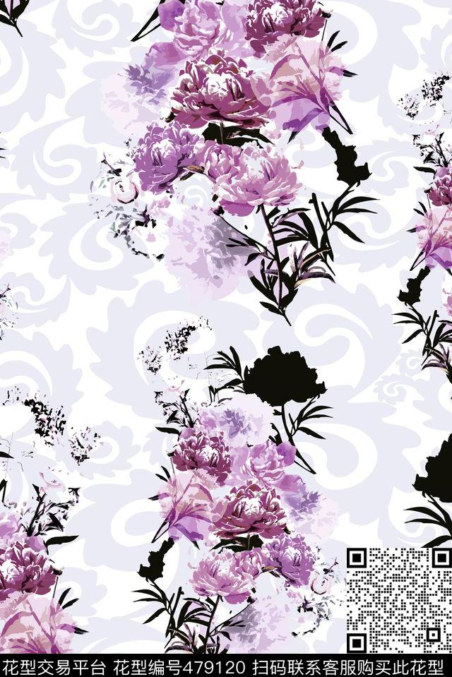 复古花卉水印传统印花华亿平台下载（图片编号: 479120） - 瓦栏（Walan）