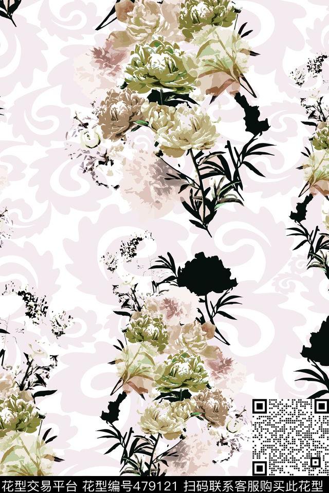 复古花卉水印传统印花华亿平台下载（图片编号: 479121） - 瓦栏（Walan）