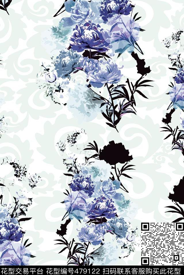 复古花卉水印传统印花华亿平台下载（图片编号: 479122） - 瓦栏（Walan）