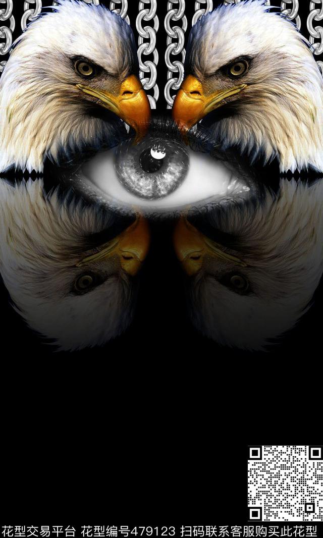动物纹样老鹰眼睛链条数码印花华亿平台下载（图片编号: 479123） - 瓦栏（Walan）