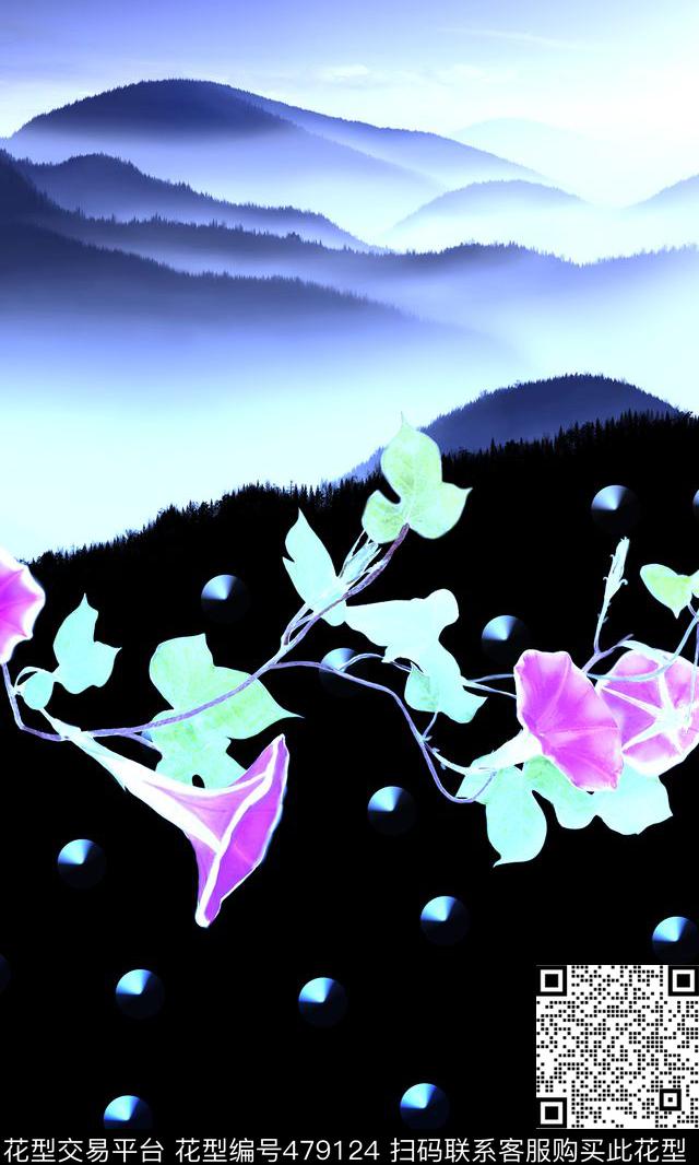 风景花自然写意数码印花华亿平台下载（图片编号: 479124） - 瓦栏（Walan）
