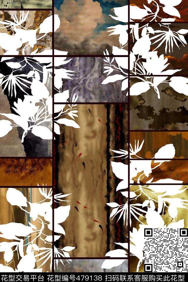 复古格子浮世绘花卉数码印花华亿平台下载（图片编号: 479138） - 瓦栏（Walan）