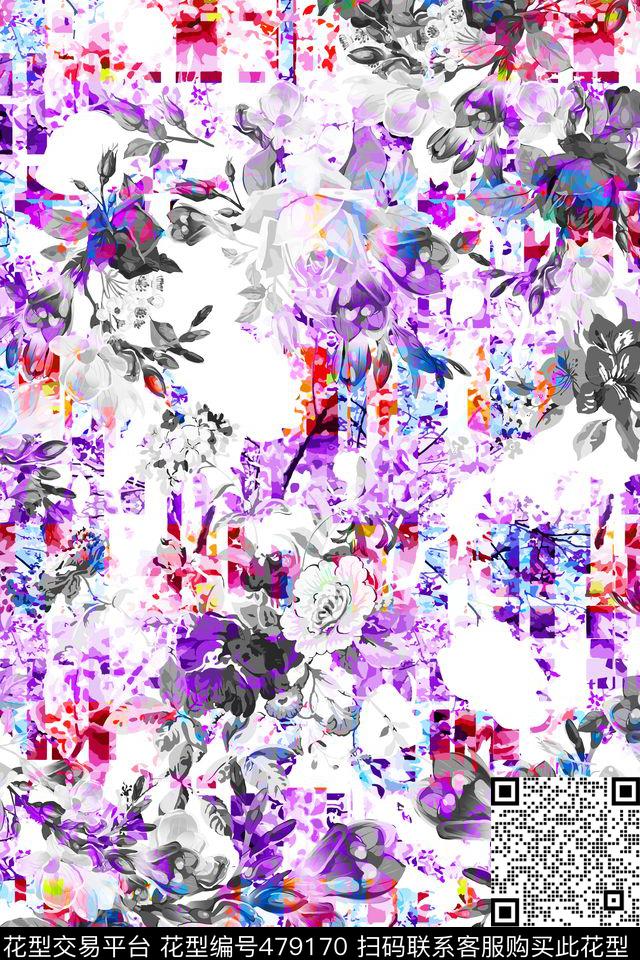休闲时尚炫彩花卉女士服装面料华亿平台数码印花华亿平台下载（图片编号: 479170） - 瓦栏（Walan）