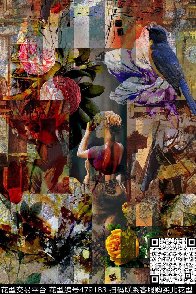 复古油画秋冬男装数码印花华亿平台下载（图片编号: 479183） - 瓦栏（Walan）