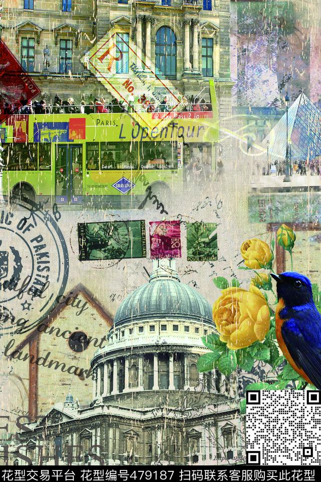 欧美风时尚建筑数码印花华亿平台下载（图片编号: 479187） - 瓦栏（Walan）