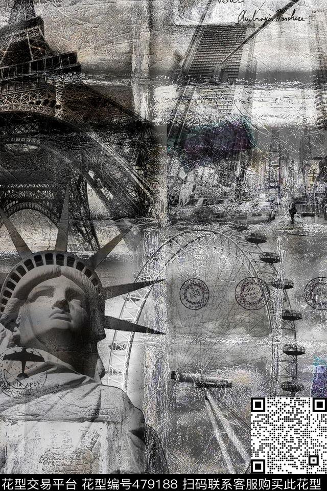 欧美风时尚建筑数码印花华亿平台下载（图片编号: 479188） - 瓦栏（Walan）