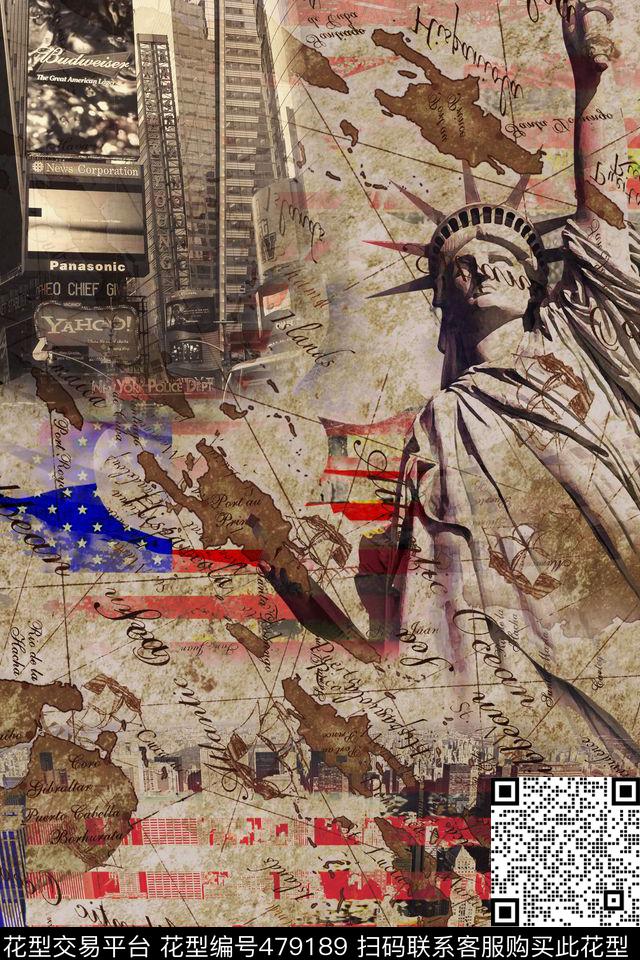 时尚欧美风建筑数码印花华亿平台下载（图片编号: 479189） - 瓦栏（Walan）