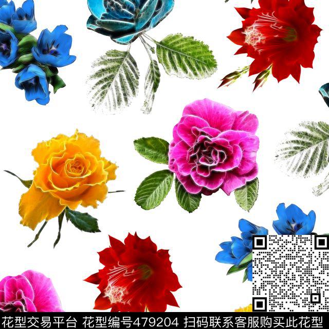 热带玫瑰鲜艳数码印花华亿平台下载（图片编号: 479204） - 瓦栏（Walan）