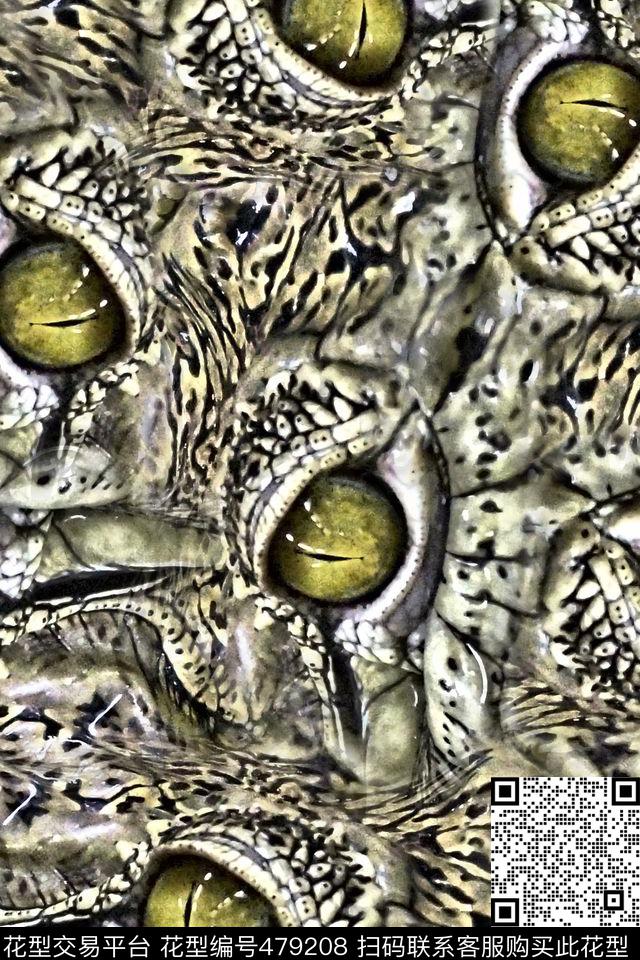 动物纹鳄鱼皮纹绿色眼睛数码印花华亿平台下载（图片编号: 479208） - 瓦栏（Walan）