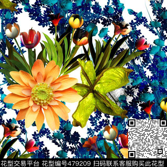 时尚玫瑰热带数码印花华亿平台下载（图片编号: 479209） - 瓦栏（Walan）