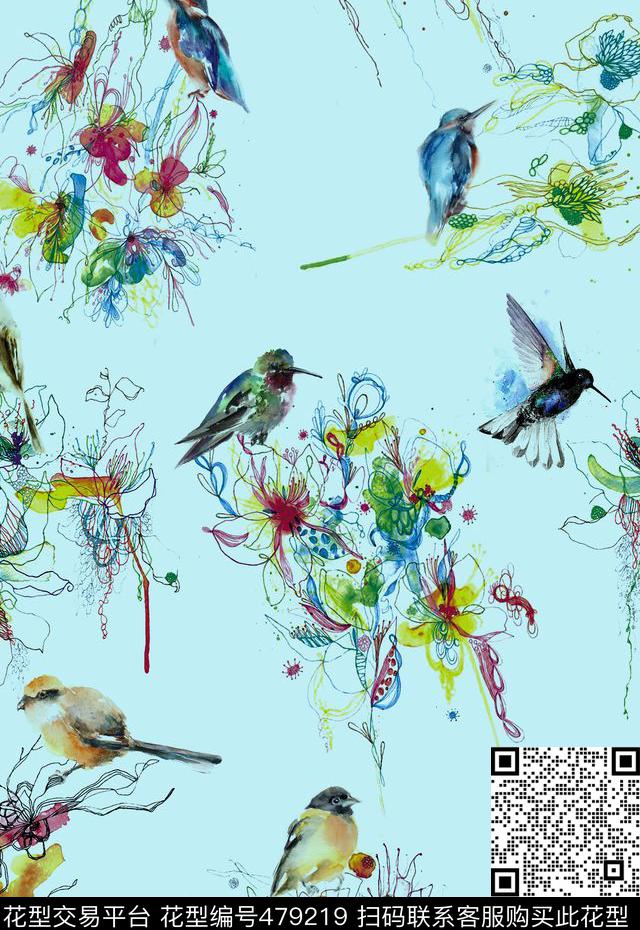 窗帘复古花鸟数码印花华亿平台下载（图片编号: 479219） - 瓦栏（Walan）