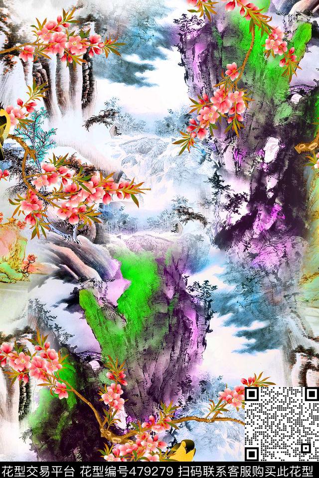 花卉女装工笔画数码印花华亿平台下载（图片编号: 479279） - 瓦栏（Walan）