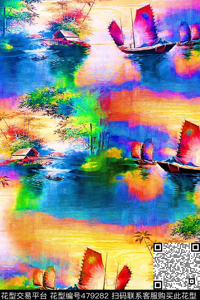 风景油画风景绚丽彩色女装数码印花华亿平台下载（图片编号: 479282） - 瓦栏（Walan）