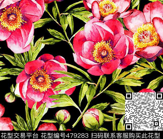 欧美复古手绘玫瑰女装匹布数码印花华亿平台下载（图片编号: 479283） - 瓦栏（Walan）