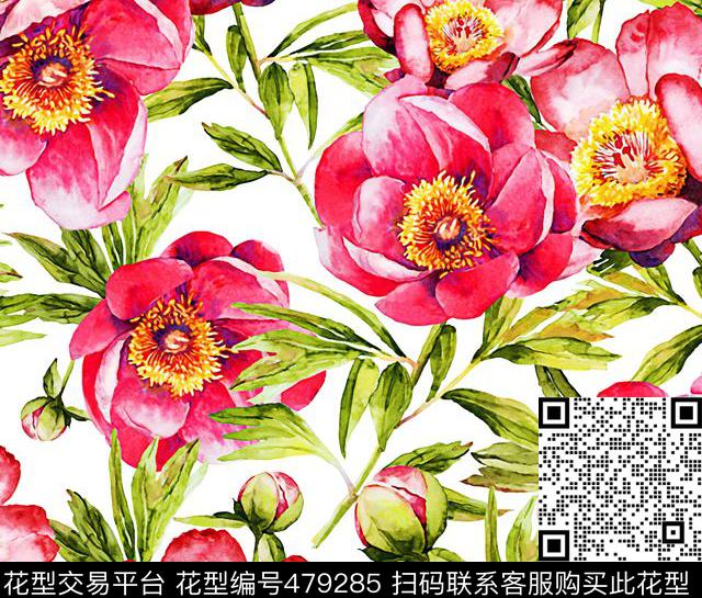 欧美复古手绘玫瑰女装匹布数码印花华亿平台下载（图片编号: 479285） - 瓦栏（Walan）