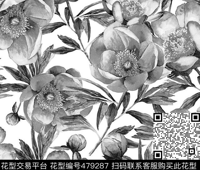 欧美复古手绘玫瑰女装匹布数码印花华亿平台下载（图片编号: 479287） - 瓦栏（Walan）