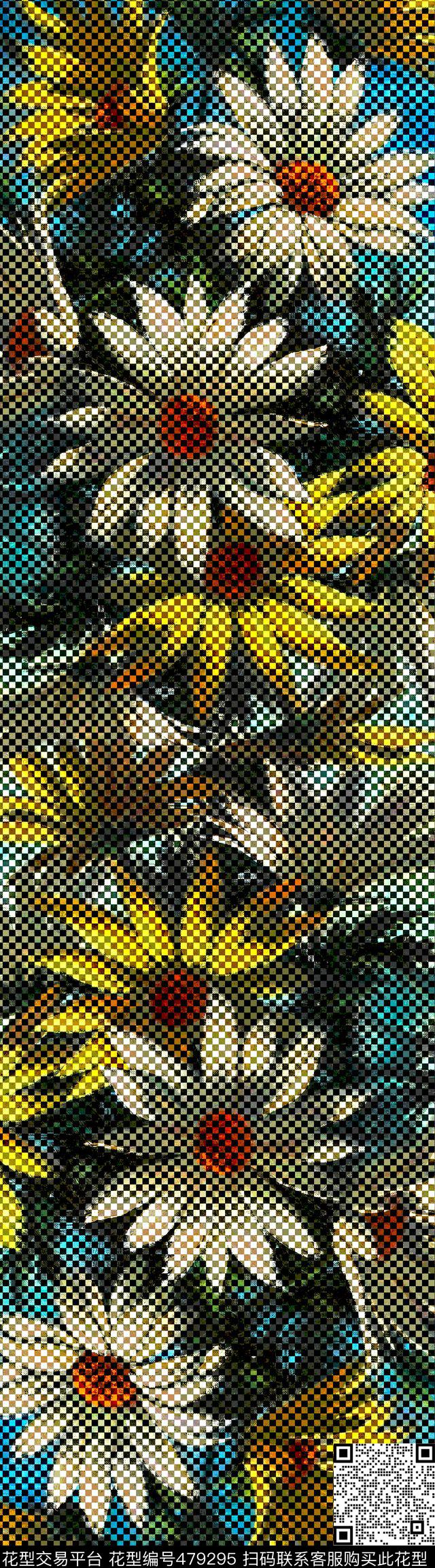 抽象花卉马赛克数码印花华亿平台下载（图片编号: 479295） - 瓦栏（Walan）