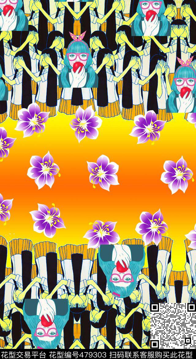 潮流时尚大牌时尚插画艺术人物手绘矢量花卉数码印花华亿平台下载（图片编号: 479303） - 瓦栏（Walan）