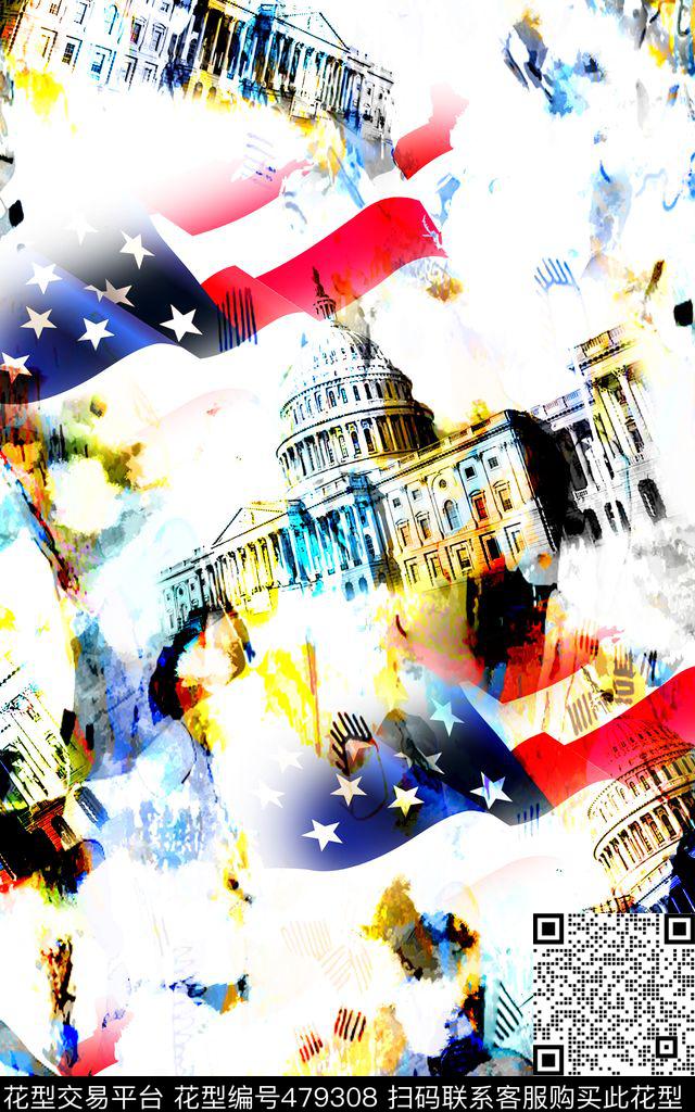 国旗美国时尚数码印花华亿平台下载（图片编号: 479308） - 瓦栏（Walan）