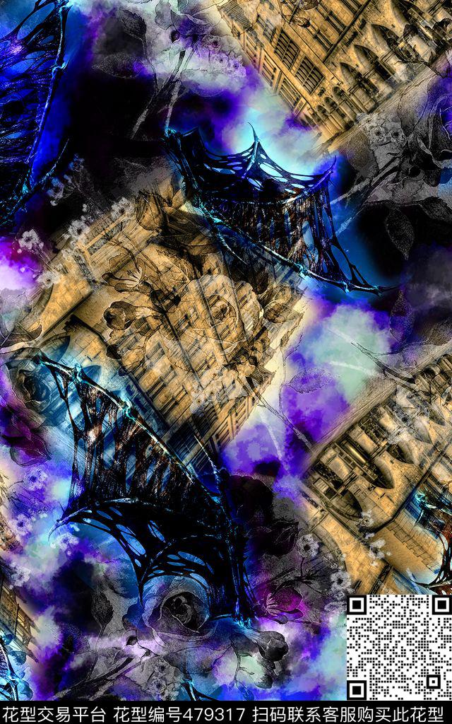古堡黑暗黑玫瑰数码印花华亿平台下载（图片编号: 479317） - 瓦栏（Walan）
