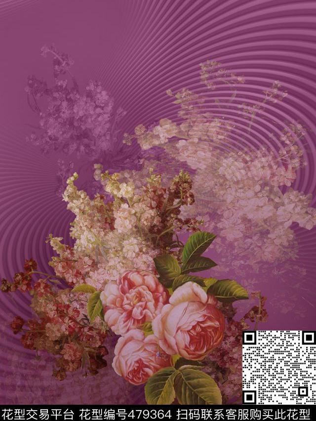 写实花卉几何数码印花华亿平台下载（图片编号: 479364） - 瓦栏（Walan）