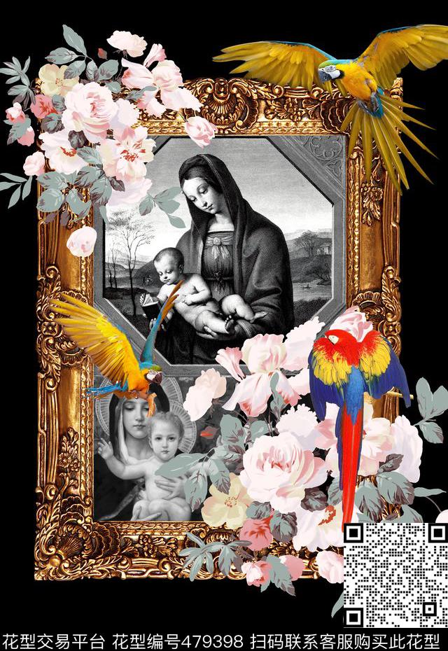 潮流时尚定位复古画框圣母数码印花华亿平台下载（图片编号: 479398） - 瓦栏（Walan）