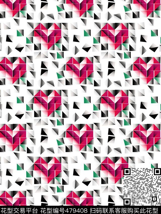 甜美清新心形几何数码印花华亿平台下载（图片编号: 479408） - 瓦栏（Walan）