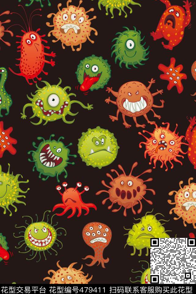 可爱卡通细菌传统印花华亿平台下载（图片编号: 479411） - 瓦栏（Walan）