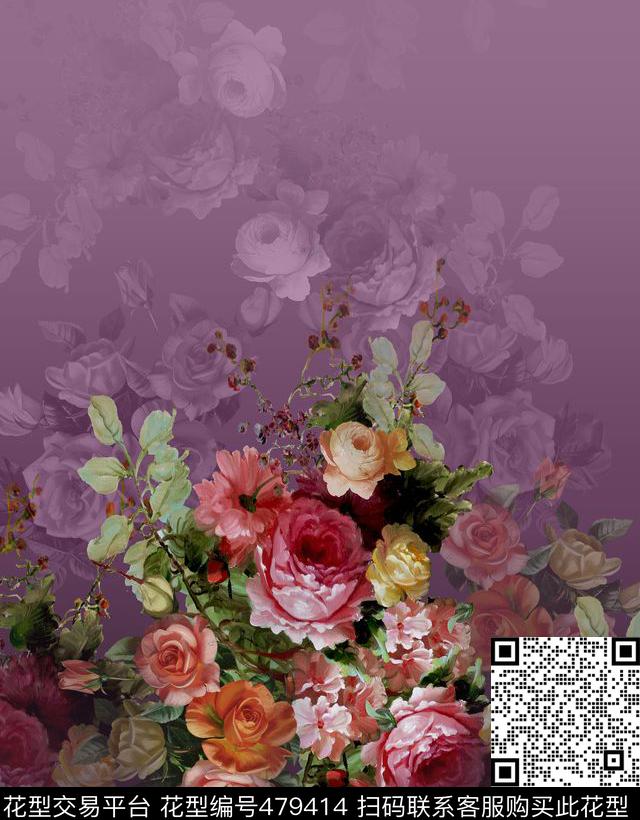定位花花卉写实数码印花华亿平台下载（图片编号: 479414） - 瓦栏（Walan）