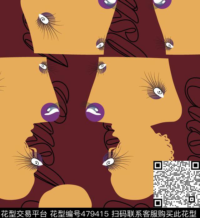 欧美风抽象人物剪影数码印花华亿平台下载（图片编号: 479415） - 瓦栏（Walan）